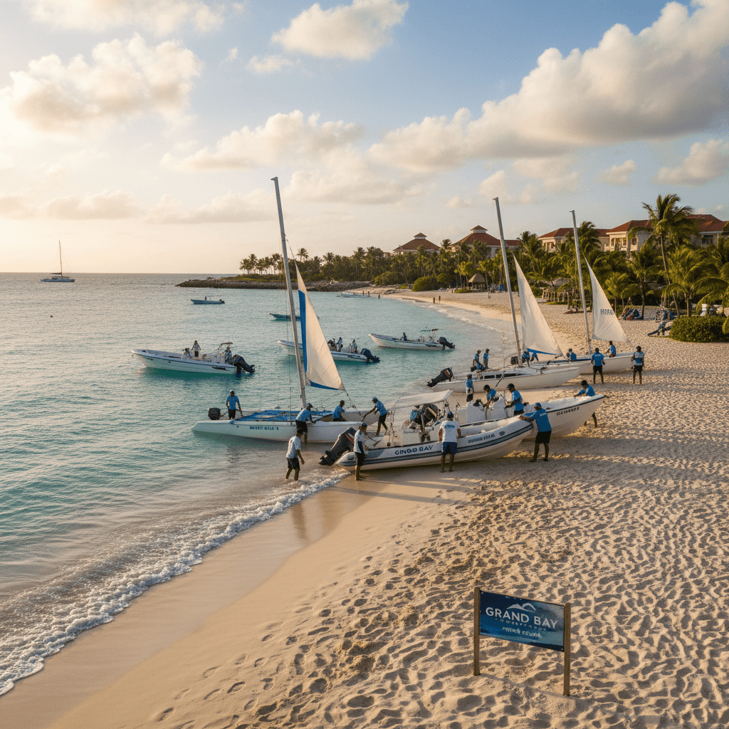 The Grand Bay team preparing boats at the Punta Cana marina